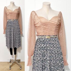 Sheer Nude Polka Dot Long Sleeve Corset Cropped Top | Modern